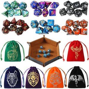 DND Dice Set, 42 Pcs polyhedral dice Set with 6 Colorful Animal Pattern Bag
